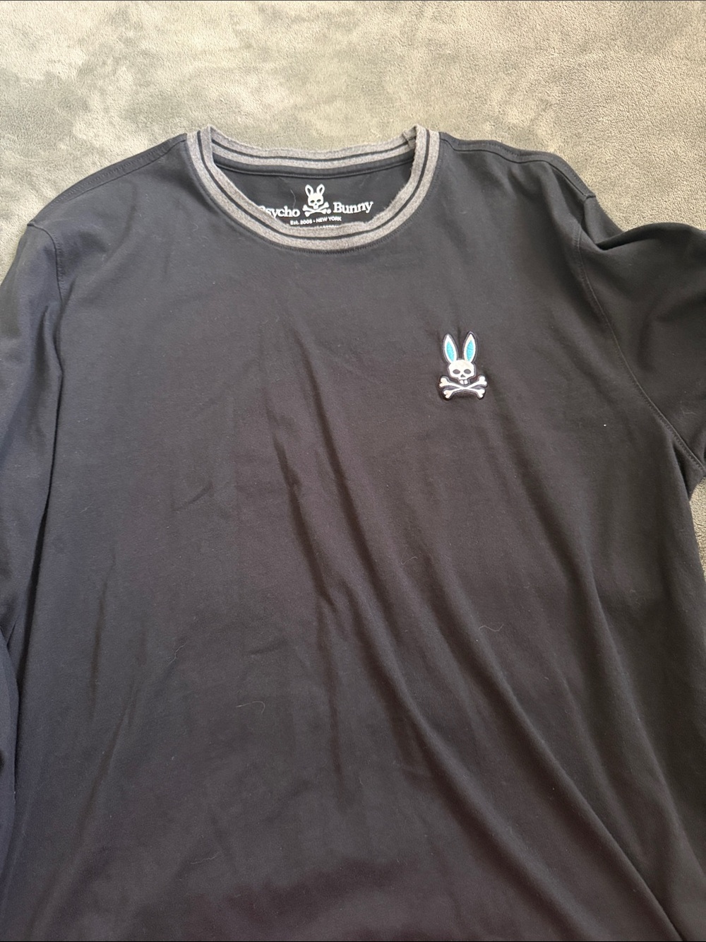 Psycho Bunny Black Crewneck Long Sleeve Tee with Teal-Accented Logo